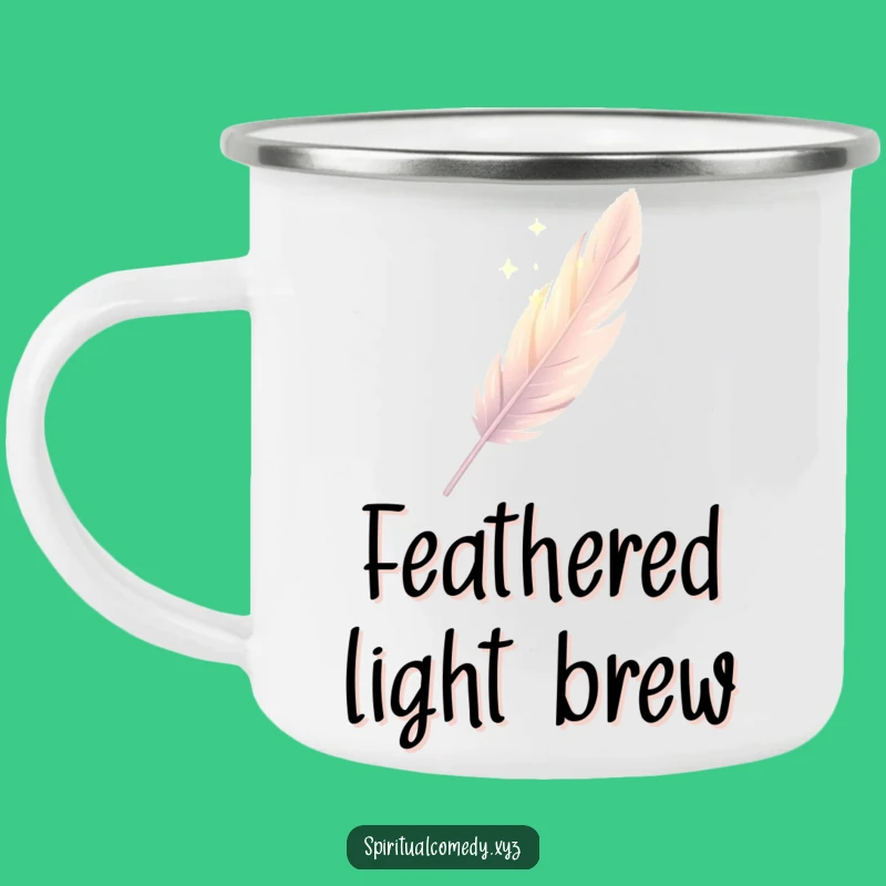 Funny Feather Camping Mug - Elegant Light Descent Outdoor Gift