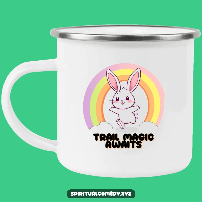 Funny Bunny Rainbow Camping Mug - Magical Brews for the Curious Explorer