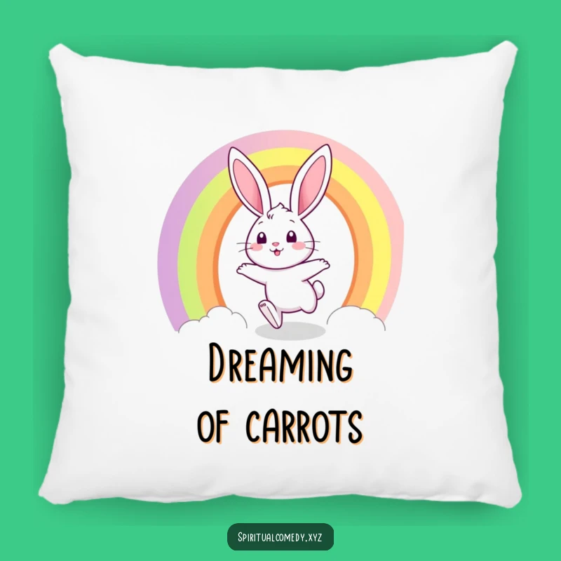 Add a touch of quirky comfort and colorful magic to your space with this funny pillow. Featuring a bunny hopping through a rainbow, it’s as soft as it is whimsical.