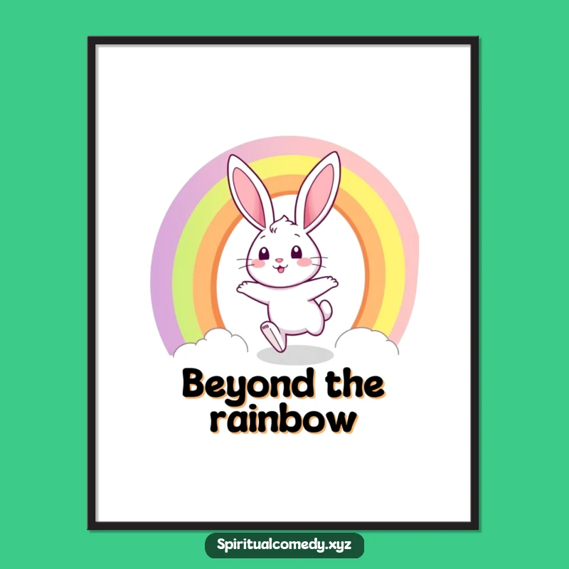 Funny Bunny Rainbow Portal Art Print - Whimsical Wall Decor for a Joyful Home