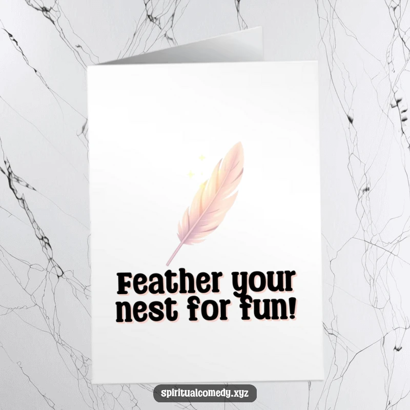 Free Printable Birthday Card: Single, elegantly drawn feather gently descending through soft, diffused light, wishing a happy birthday.