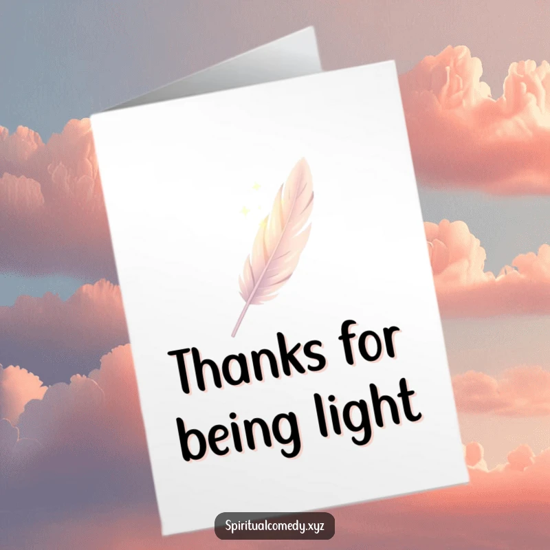 Free Printable Thank You Card: Single, elegantly drawn feather gently descending through soft, diffused light, expressing thanks.